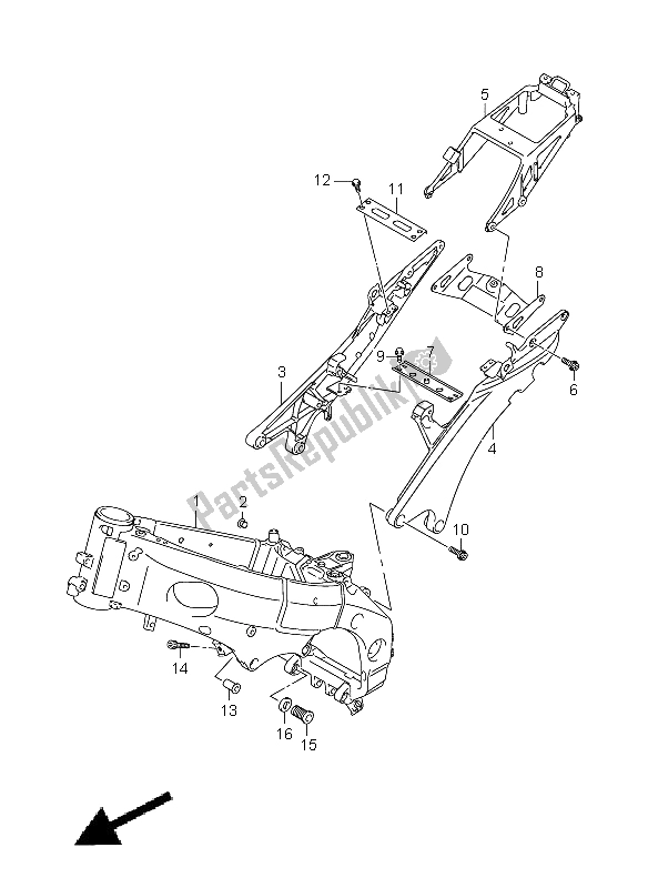 All parts for the Frame of the Suzuki GSX R 1000 2005