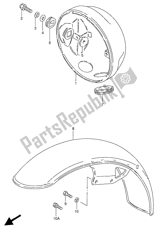 All parts for the Headlamp Housing of the Suzuki GN 250 1994