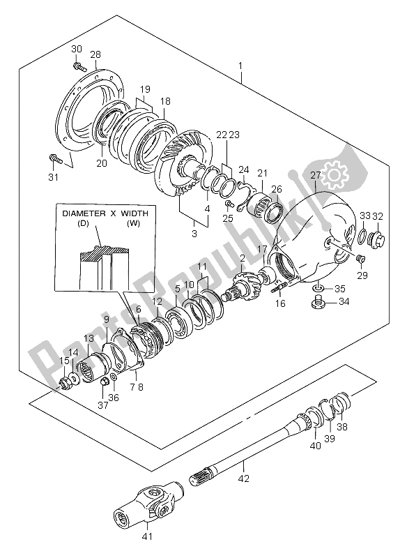 All parts for the Propeller Shaft & Final Drive Gear of the Suzuki VL 1500 Intruder LC 2006