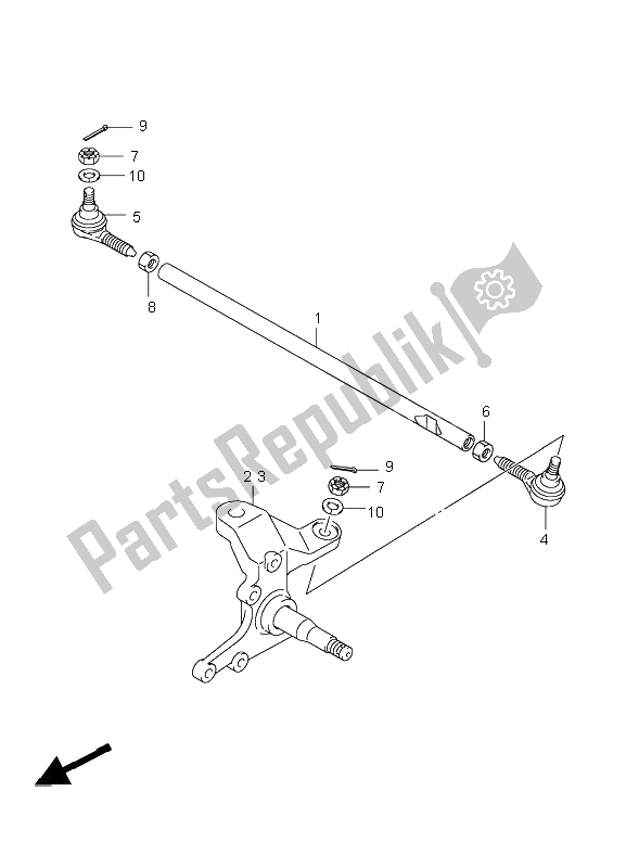 All parts for the Steering Knuckle of the Suzuki LT R 450Z Quadracer 2009