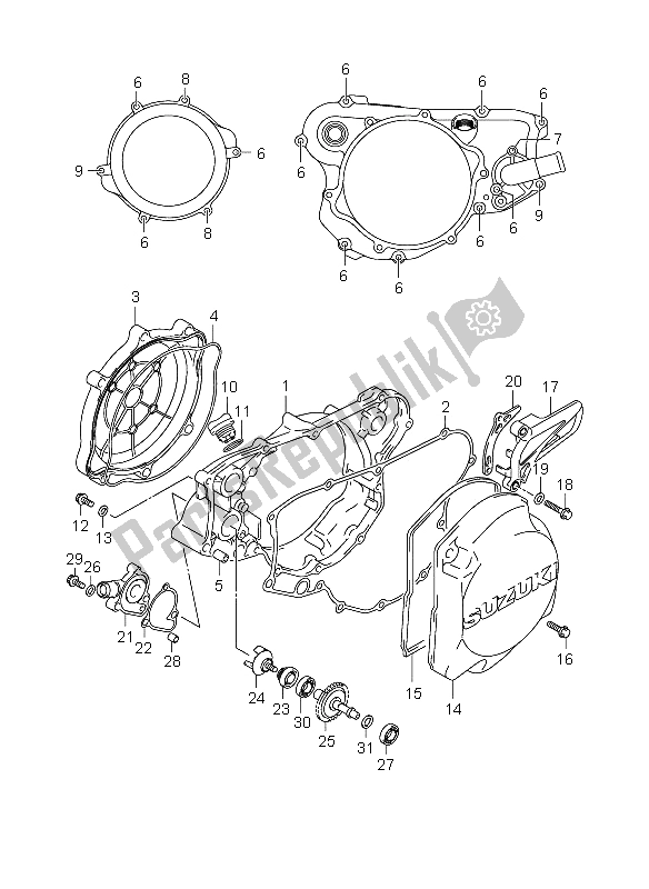 All parts for the Crankcase Cover & Water Pump of the Suzuki RM 125 2008