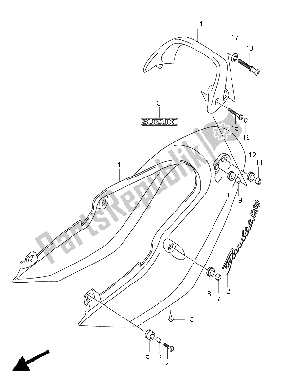 All parts for the Seat Tail Cover (gsf1200) of the Suzuki GSF 1200 NS Bandit 2003