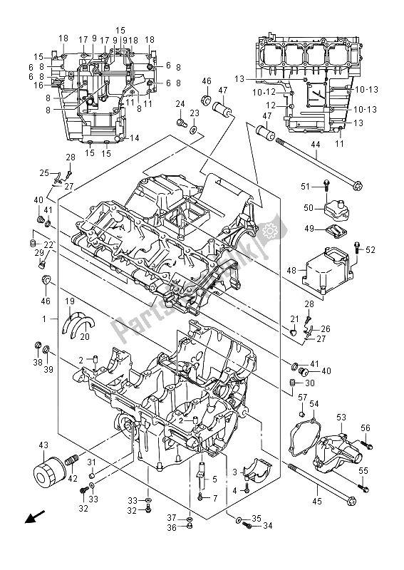 All parts for the Crankcase of the Suzuki GSX 1300 RA Hayabusa 2014