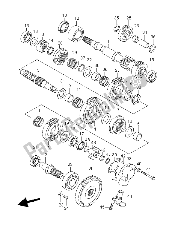 All parts for the Transmission (2) of the Suzuki LT A 500F Vinson 4X4 2006