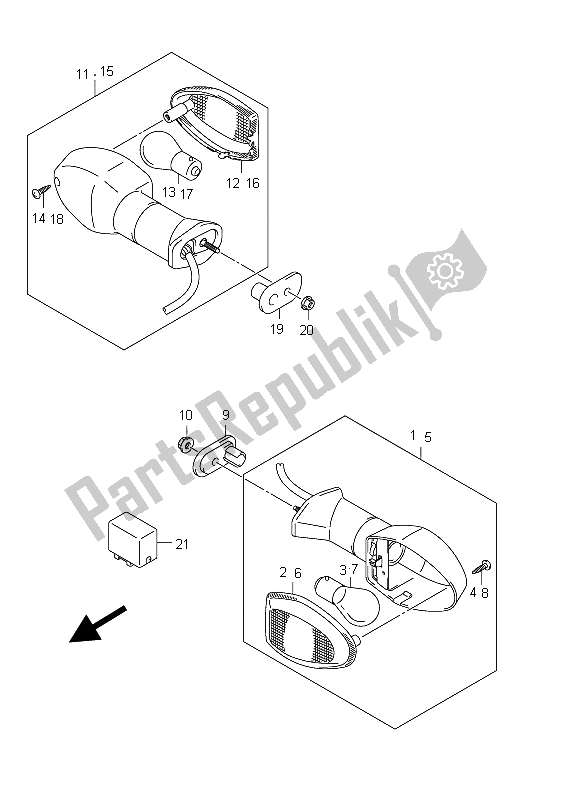 All parts for the Turnsignal Lamp of the Suzuki GSF 1250 SA Bandit 2012