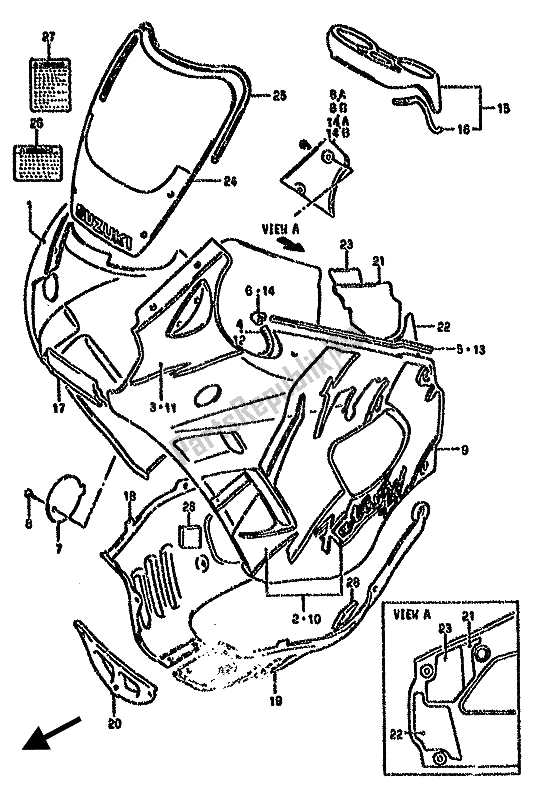 Alle onderdelen voor de Motorkap (e30) van de Suzuki GSX 750F 1992