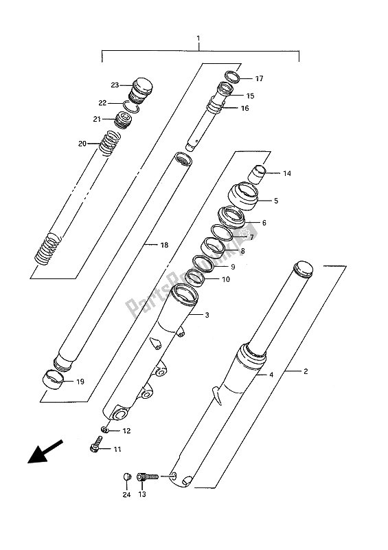 All parts for the Front Fork of the Suzuki VS 1400 Glpf Intruder 1991