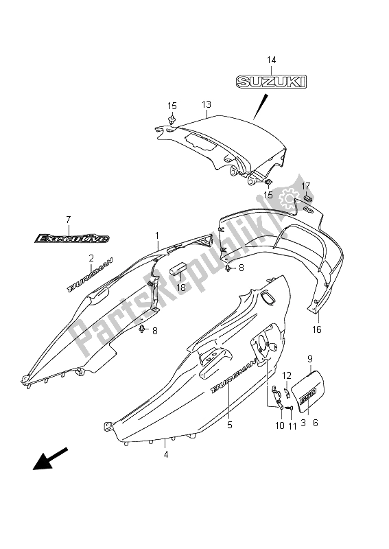 All parts for the Side Cover (an650a E24) of the Suzuki AN 650A Burgman Executive 2011