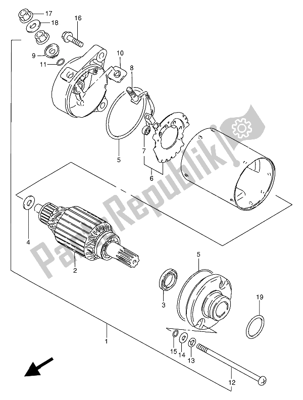 All parts for the Starting Motor of the Suzuki GN 250 1994