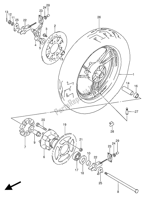 Alle onderdelen voor de Achterwiel van de Suzuki GSX 600 FUU2 1988