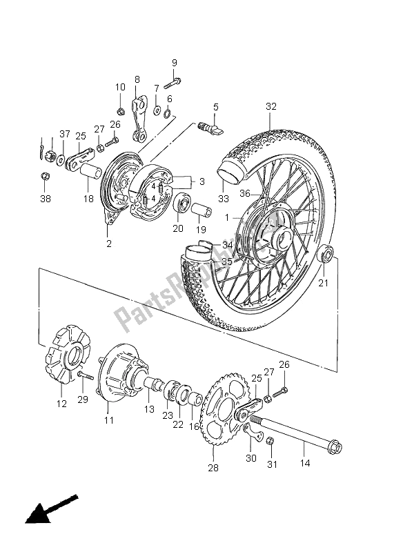 All parts for the Rear Wheel (gn125) of the Suzuki GN 125E 2000