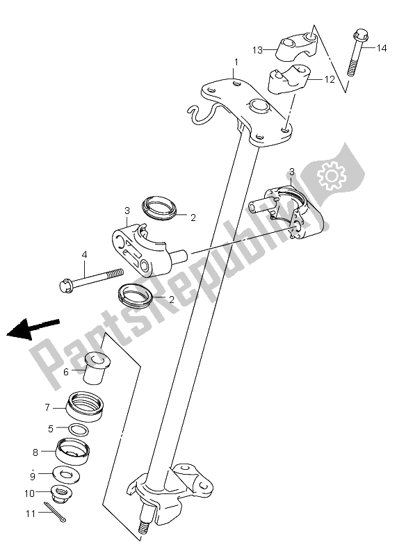All parts for the Steering Shaft of the Suzuki LT Z 250 Quadsport 2008