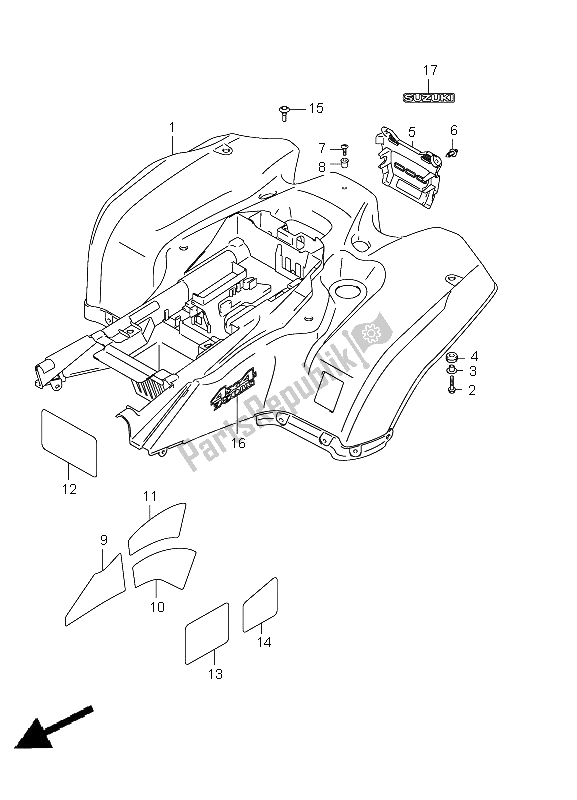 All parts for the Rear Fender (lt-a750xpz P33) of the Suzuki LT A 750 XPZ Kingquad AXI 4X4 2011