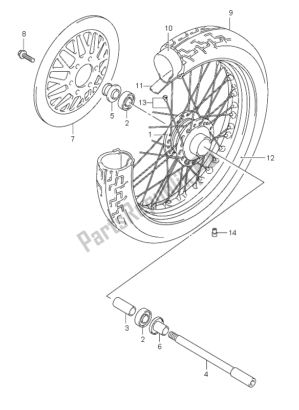 All parts for the Front Wheel of the Suzuki VL 250 Intruder 2005