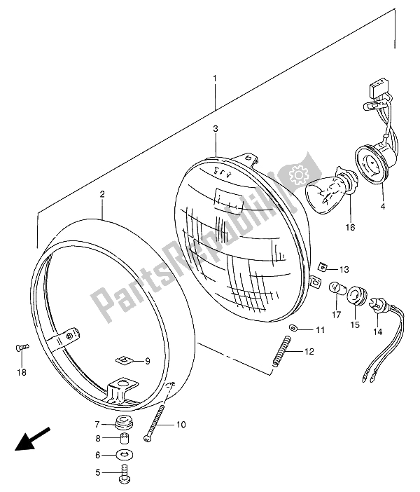 All parts for the Headlamp (e1-e2-e24-p95) of the Suzuki GN 250 1989