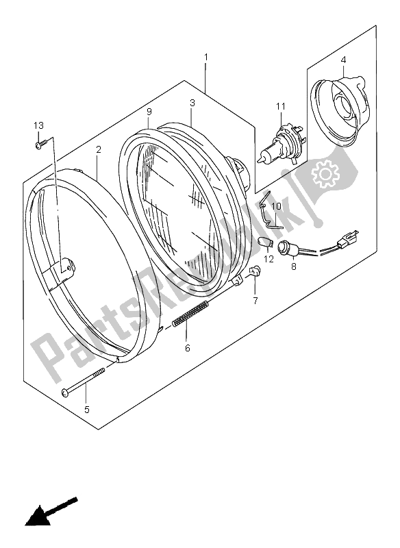 Todas as partes de Farol (e2-e24) do Suzuki VZ 800 Marauder 1998