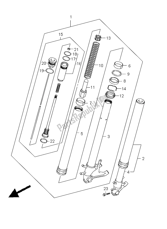 All parts for the Front Damper of the Suzuki GSX R 1000 2009