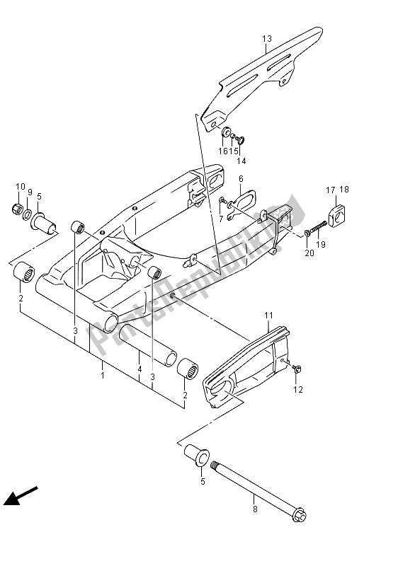 All parts for the Rear Swingingarm of the Suzuki GSF 1250 SA Bandit 2015