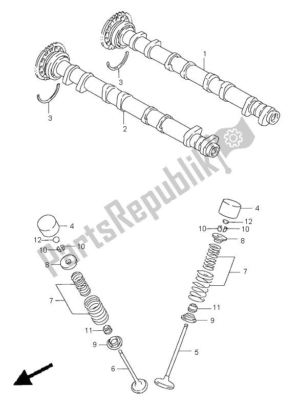 All parts for the Cam Shaft & Valve of the Suzuki GSX R 600 2000