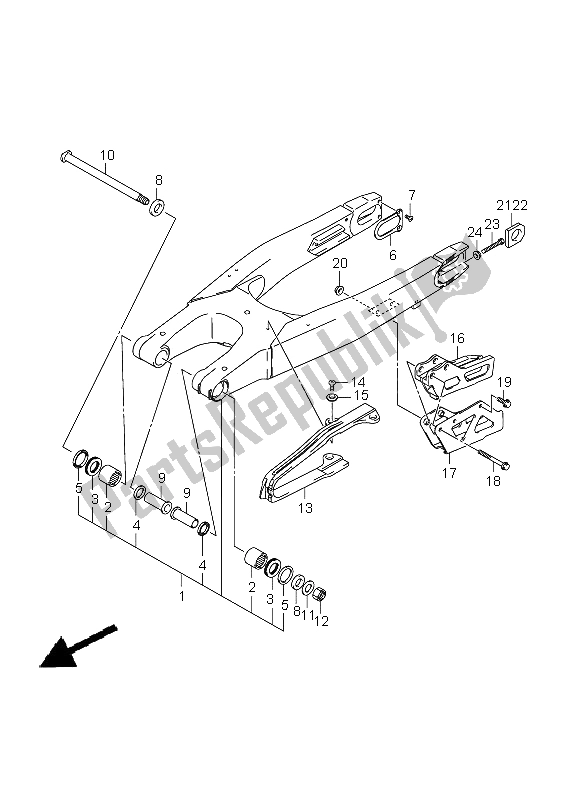 All parts for the Rear Swinging Arm of the Suzuki RM Z 450 2008