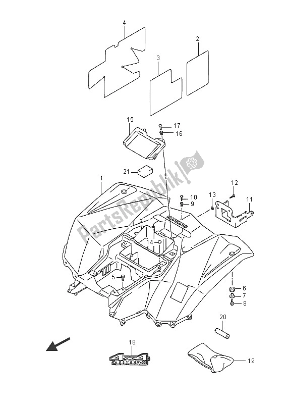 All parts for the Rear Fender of the Suzuki LT F 400F Kingquad FSI 4X4 2016