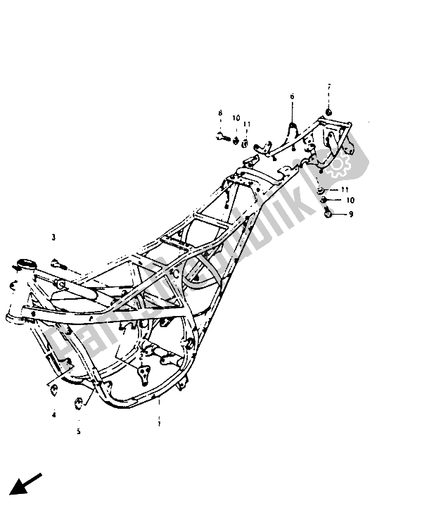 All parts for the Frame of the Suzuki RG 125 CUC Gamma 1986