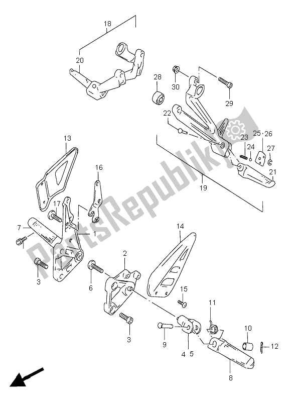 All parts for the Footrest of the Suzuki GSX R 750 1996