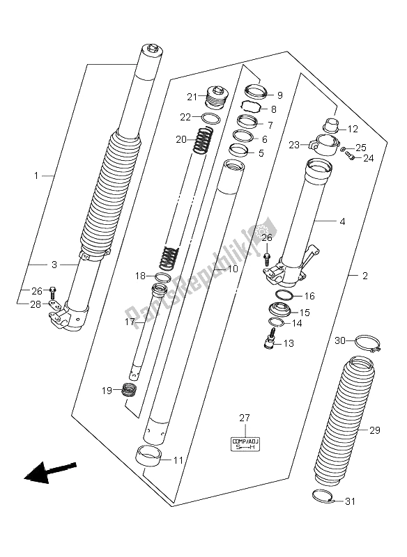 Tutte le parti per il Ammortizzatore Forcella Anteriore del Suzuki DR Z 400S 2000