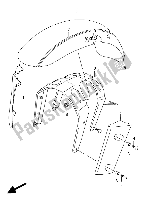 All parts for the Front Fender of the Suzuki VZ 800 Marauder 1999