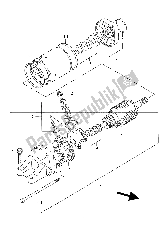 All parts for the Starting Motor of the Suzuki GSX 1200 Inazuma 2000