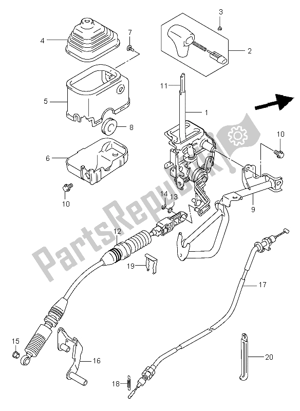 All parts for the Shift Lever of the Suzuki LT A 500F Vinsion 4X4 2004