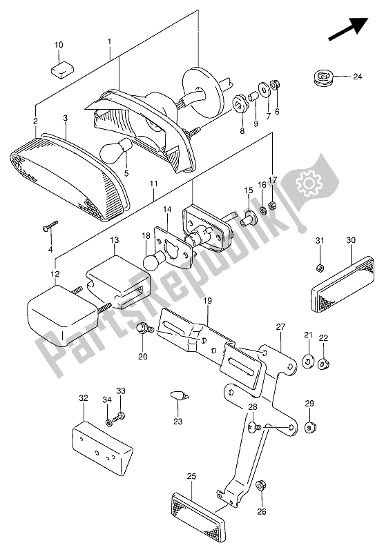 All parts for the Rear Combination Lamp of the Suzuki VX 800U 1991