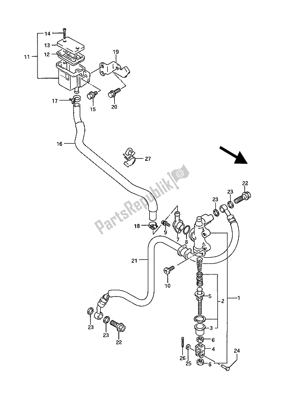 Alle onderdelen voor de Achterste Hoofdcilinder van de Suzuki GSX R 750W 1993