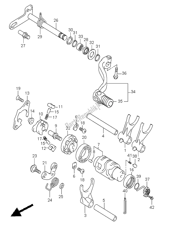 All parts for the Gear Shifting of the Suzuki DR Z 400E 2009