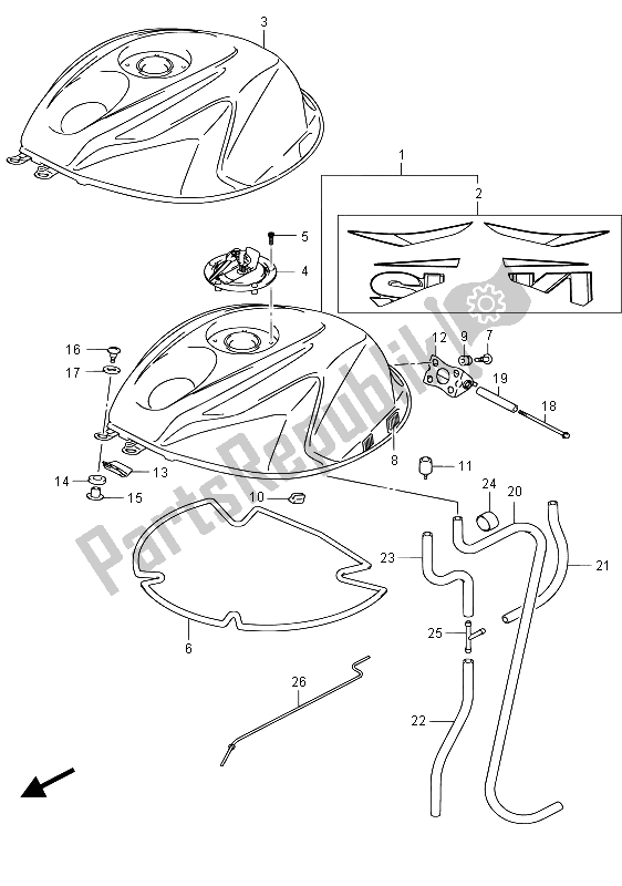 All parts for the Fuel Tank (gsx-r750) of the Suzuki GSX R 750 2015