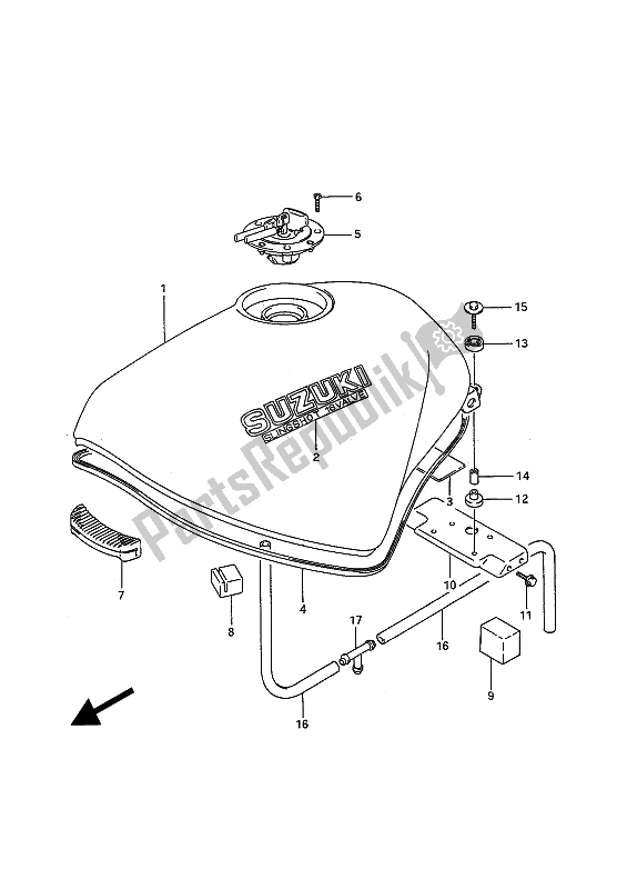 All parts for the Fuel Tank of the Suzuki GSF 400 Bandit 1991