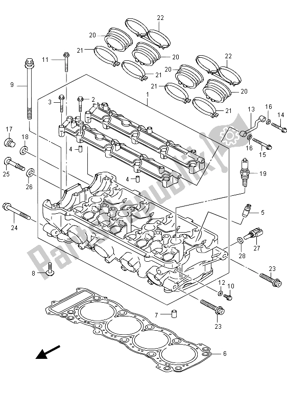 Alle onderdelen voor de Cilinderkop (gsx1300ra E02) van de Suzuki GSX 1300 RA Hayabusa 2015