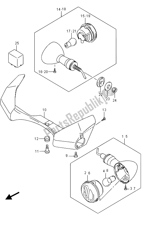 Wszystkie części do Lampa Kierunkowskazu (vzr1800bz E19) Suzuki VZR 1800 BZ M Intruder 2015