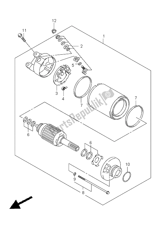All parts for the Starting Motor of the Suzuki LT A 500 XPZ Kingquad AXI 4X4 2009