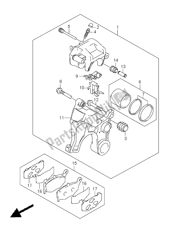 All parts for the Rear Caliper (gsx1300bka-auf) of the Suzuki GSX 1300 BKA B King 2009