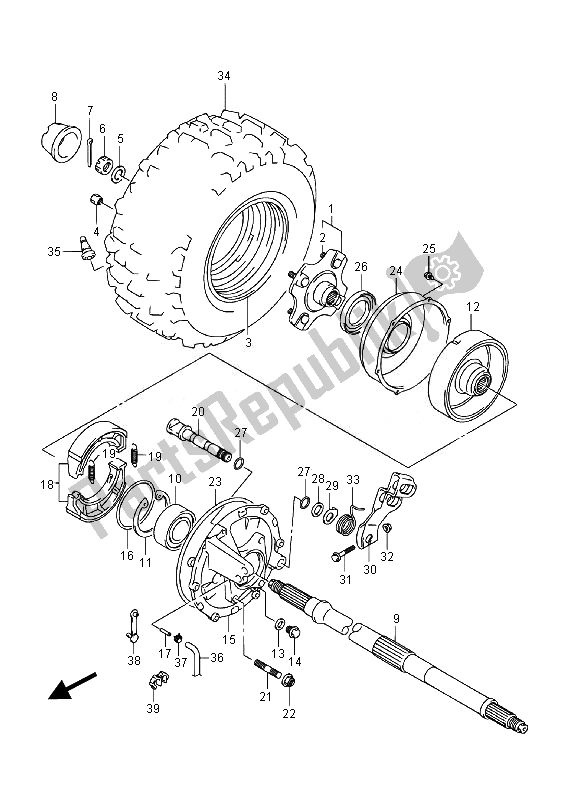 All parts for the Right Rear Wheel of the Suzuki LT F 250 Ozark 2014