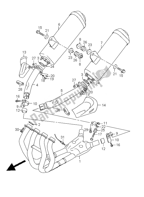 All parts for the Muffler of the Suzuki GSX 1300R Hayabusa 2010