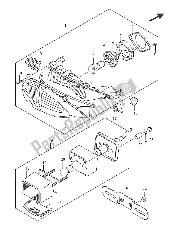 All parts for the Rear Combination Lamp of the Suzuki GSX 1250 FA 2016