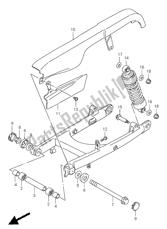 Toutes les pièces pour le Bras Oscillant Arrière du Suzuki LS 650 Savage 1998