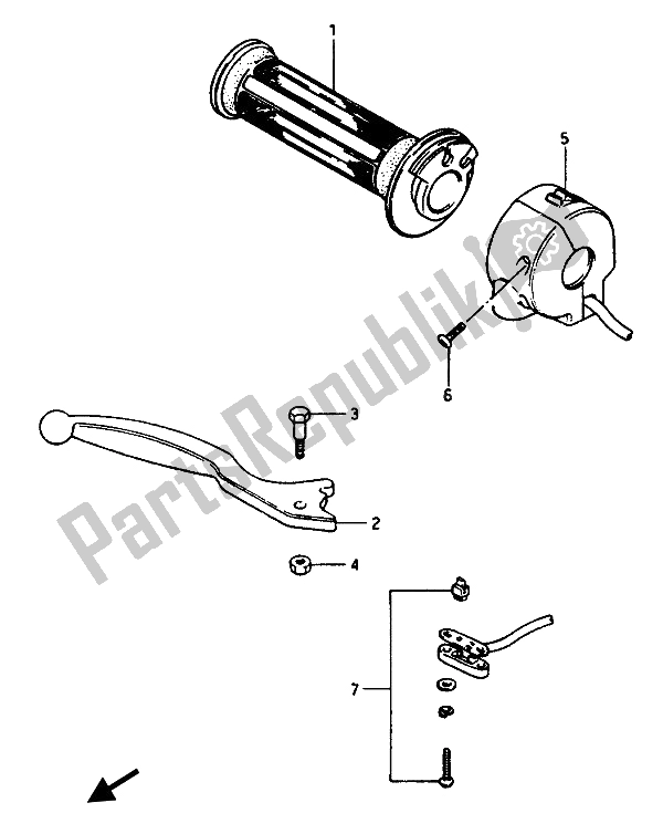 All parts for the Right Handle Switch of the Suzuki GSX 1100 1150 Eesef 1985