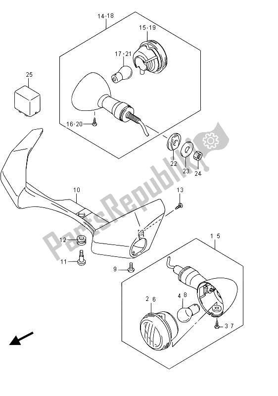 All parts for the Turnsignal Lamp (vzr1800bz E02) of the Suzuki VZR 1800 BZ M Intruder 2015
