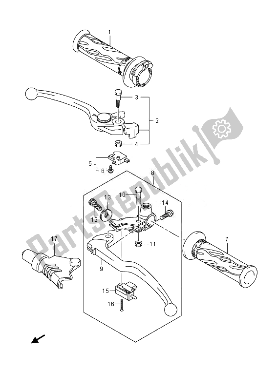 All parts for the Handle Lever of the Suzuki DL 650A V Strom 2014