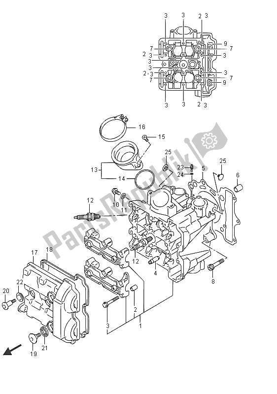 Alle onderdelen voor de Cilinderkop (voorzijde) van de Suzuki DL 650 AXT V Strom 2016