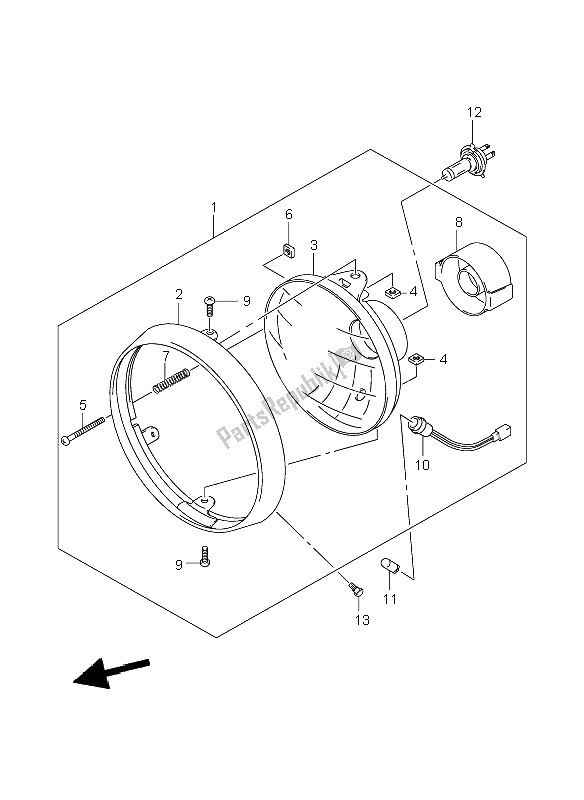 All parts for the Headlamp (gsf1250-a) of the Suzuki GSF 1250 Nsnasa Bandit 2008