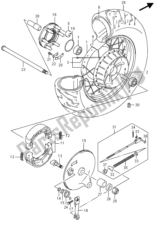 Alle onderdelen voor de Achterwiel (e19) van de Suzuki VL 800 Intruder 2015